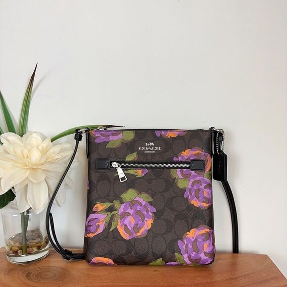 NWT Coach Mini Rowan File Bag In Signature Canvas With Rose Print - Picture 2 of 8
